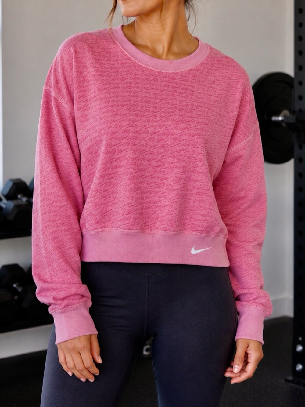 Nike Textured Crop Reversible Sweatshirt Pink Long Sleeve Thumbhole Pullover